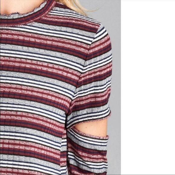 MULTI-COLORED KNIT SWEATER WINE RED TOP - Picture 6 of 8
